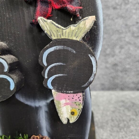 Handmade Paper Towel Holder Wood‎ Bear Holding Trout Fisherman Cabin Country - Picture 5 of 12